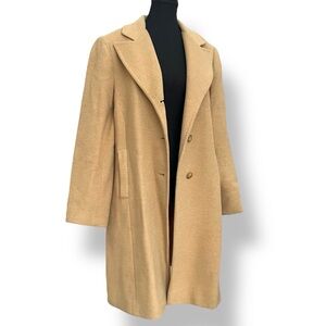 Vintage Camel Hair Coat Classic Tan Mid Length Camelhair Trench Sz 14P